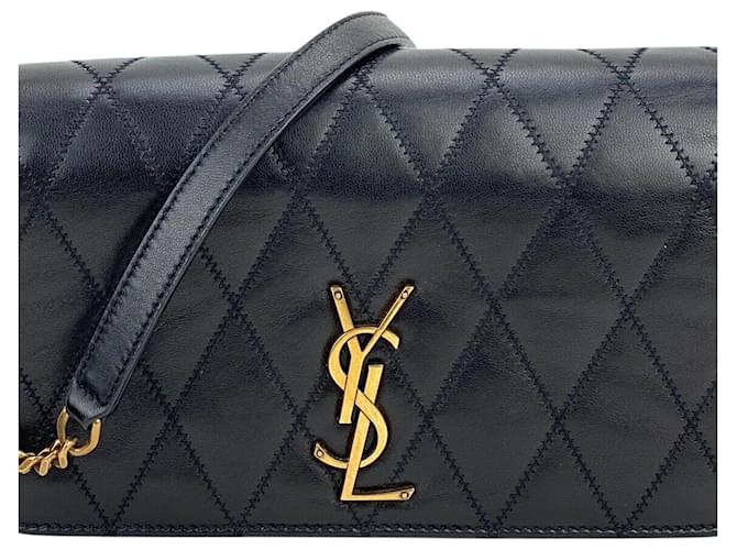 Yves Saint Laurent Bag Angie Crossbody Clutch Bag Black Quilted Lambskin B240  Leather  ref.639355