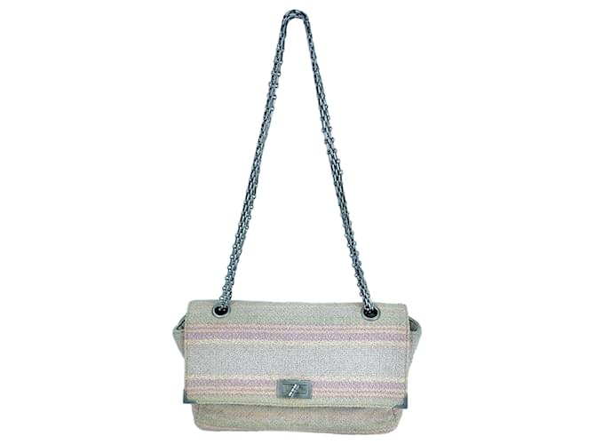 Ristampa della borsa a tracolla Chanel 225 Borsa in tweed di cotone multicolore rosa con patta singola C63  Pelle  ref.639378