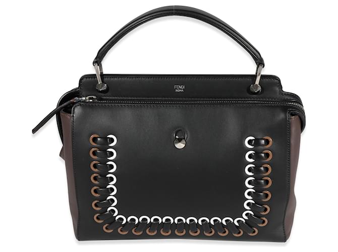 Fendi Black Whipstitch Leather Medium Dotcom Bag ref.639429 Joli Closet