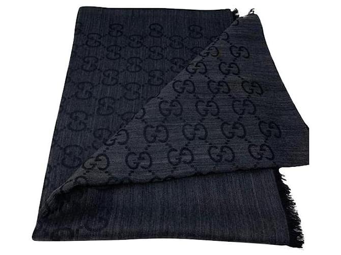 Stola Gucci Monogram GG grigio antracite Dark grey Silk Wool  ref.639433