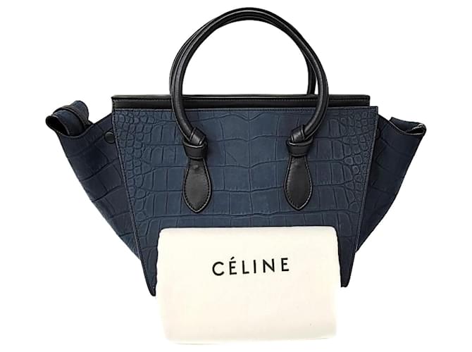 Phantom Céline Celine Tie Knot Crocodile Smooth Calfskin Blue Nubuck Leather Tote Bag  Pony-style calfskin  ref.639466