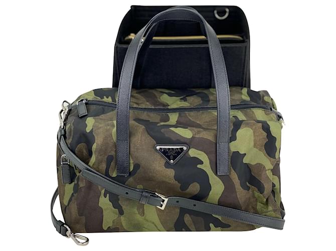 Double Prada Bag Convertible Camouflage Tessuto Small Soft Nylon Bostoninserción añadidab437   ref.639503