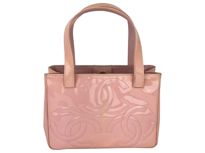 Chanel Bag Triple Cc Logo Small Pink Charol Tote Bolso de hombro Auth B345  Rosa Cuero  ref.639516