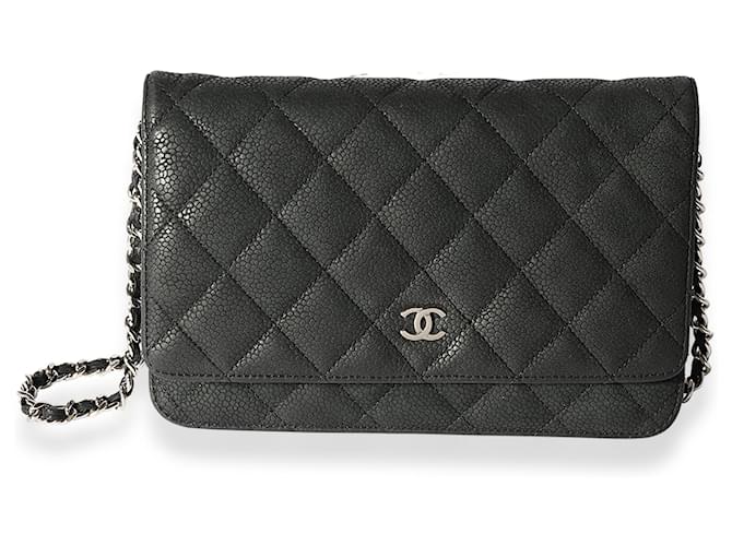 Wallet On Chain Carteira de linha exterior de nobuck acolchoado preto Chanel na corrente Couro  ref.639518