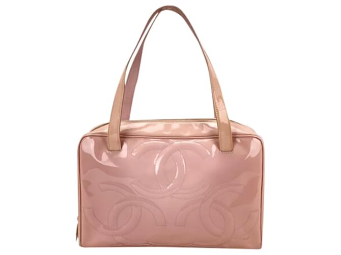 Chanel Bag Triple Cc Logo Medium Pink Charol Tote Bolso de hombro Auth B357  Rosa Cuero  ref.639520
