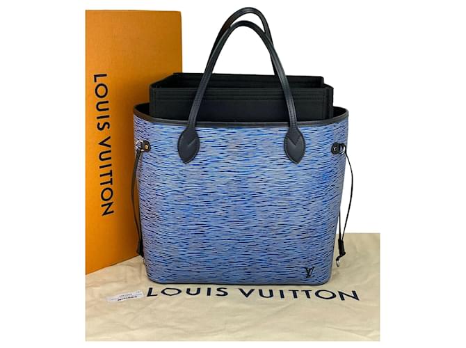Bolsa Louis Vuitton Neverfull Mm Epi Couro Azul jeans com inserção adicionada Tote Dc25   ref.639543