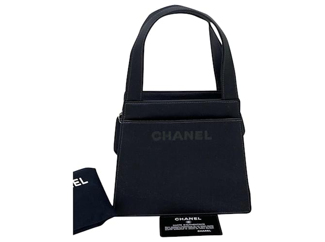Bolso Chanel Satin Vintage Black Mini Handle Tote Bag Monedero Auténtico B383  Negro Cuero  ref.639551