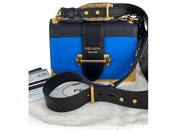 Prada Prada Woman's Bag Cahier City 1BD045 Blue/black Leather Saffiano Shoulder B340   ref.639556