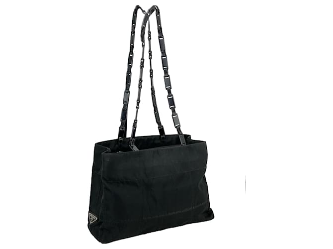 Prada Bag Nylon Tote With Link Handle Black Authentic Pre Owned B236 Shoulder   ref.639569