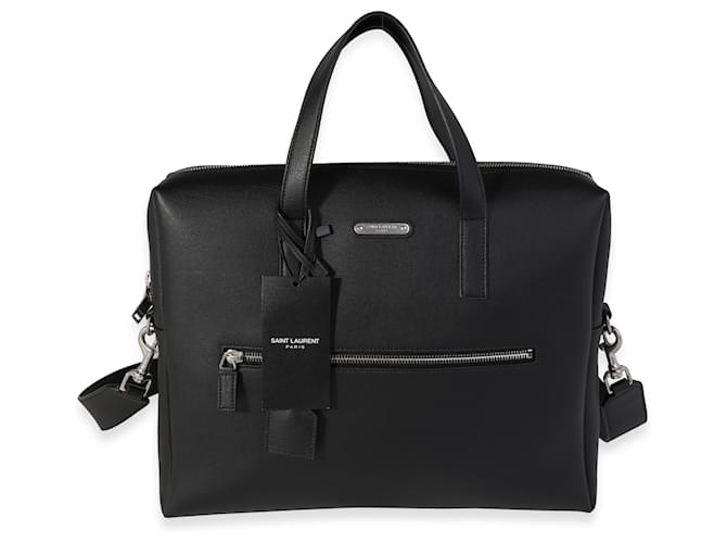 Bolso maletín de cuero granulado negro de Saint Laurent  ref.639589