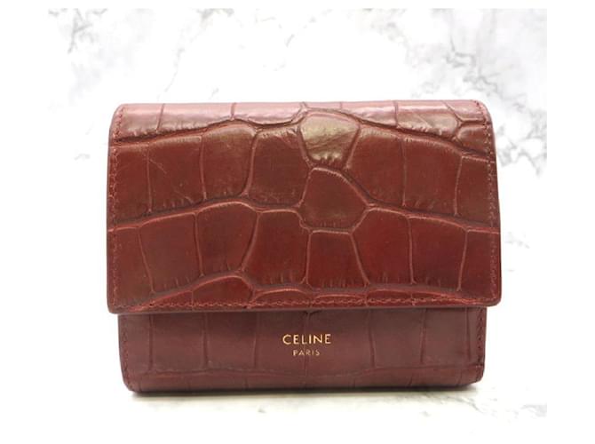 Céline * Celine small trifold wallet 10b573BFY trifold wallet crocodile calf leather mini wallet ladies light burgundy Celine wallet  ref.639701