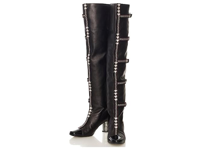 Chanel botas Preto Prata Couro  ref.639904