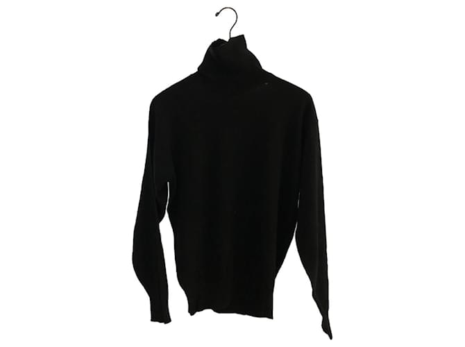 *  YVES SAINT LAURENT Turtleneck/Logo/Embroidery/Sweater (thin)/L/Wool/BLK/Estimated 90S Black  ref.639966