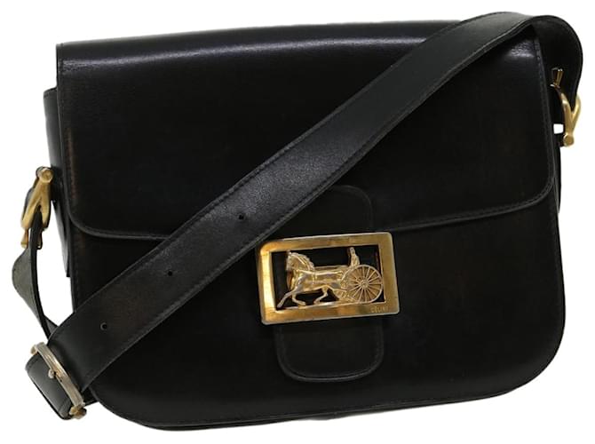 Céline CELINE Horse Carriage Shoulder Bag Leather Black Auth rd2775  ref.640007