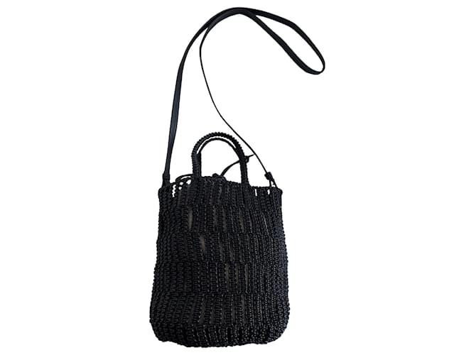 Massimo Dutti Handbags Black Leather Linen ref.640181 - Joli