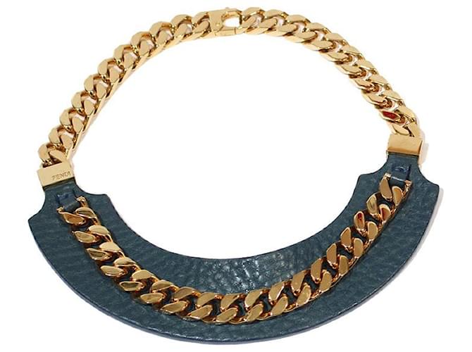 Fendi Necklaces Blue Gold hardware Leather Chain  ref.640332