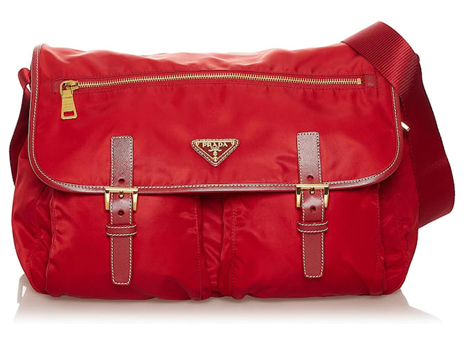 Prada Red Saffiano-Trimmed Tessuto Crossbody Bag Nylon Cloth  ref.640968