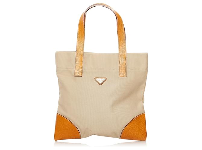 Tote Prada Brown Canvas Handbag Beige Cloth Cloth  ref.640984
