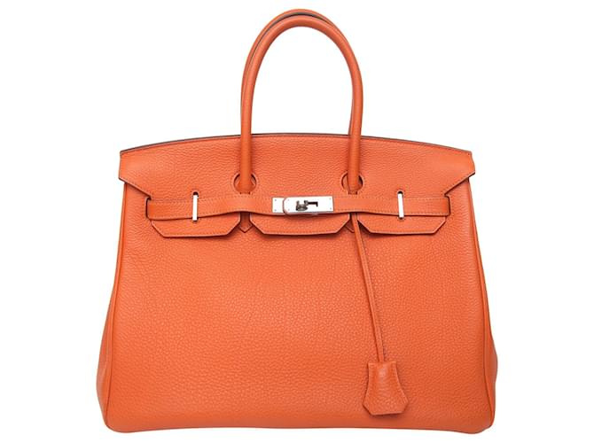 Hermès Hermes Hermes Birkin 35 Cm Orange Veau Togo Leather Bag Palladium Plated Tote   ref.641132