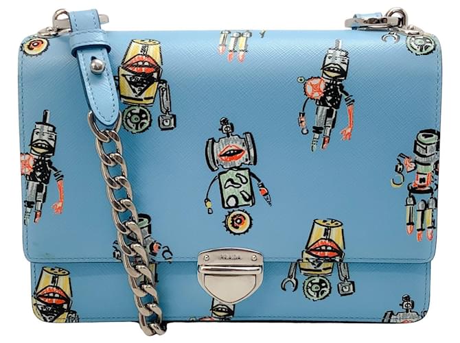 Prada Robot Light Blue Saffiano Leather Shoulder Bag   ref.641185
