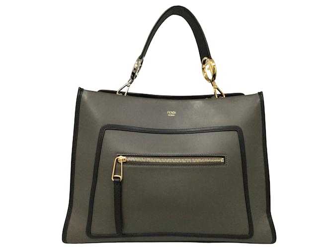 Fendi Runaway Shopper Grey / Black Leather Shoulder Bag   ref.641195