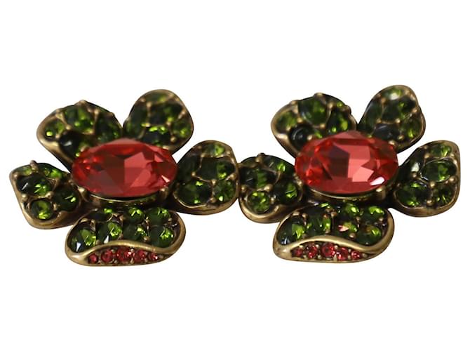 Clipe de flores Oscar De La Renta em brincos em cristal vermelho/verde  ref.641209