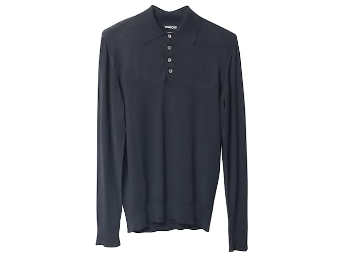 Tom Ford Long-sleeved Polo Shirt in Black Laine Wool  ref.641211