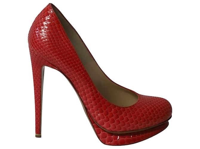 Nicholas Kirkwood Snakeskin Embossed Platform High Heel Pumps in Red Patent Leather   ref.641232