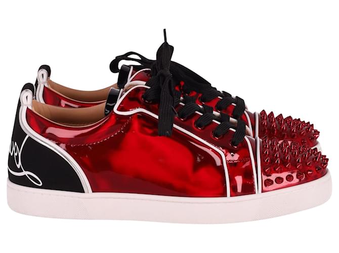Sneakers Christian Louboutin Fun Louis Junior Spikes in pelle verniciata rossa Rosso  ref.641240