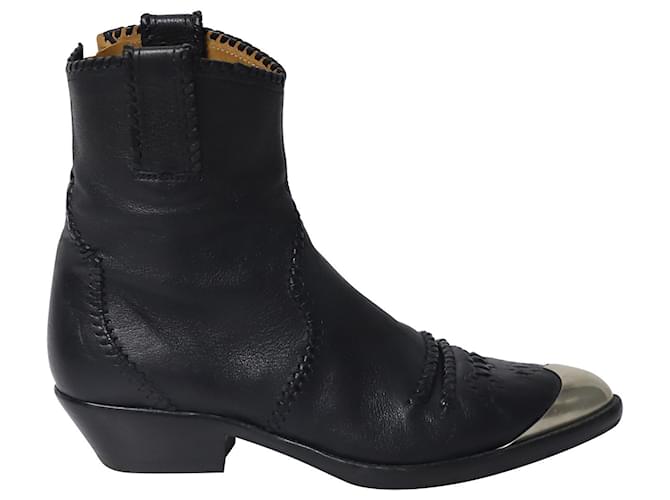 Isabel Marant Silver-Tip Cowboy Ankle Boots in Black Leather  ref.641250