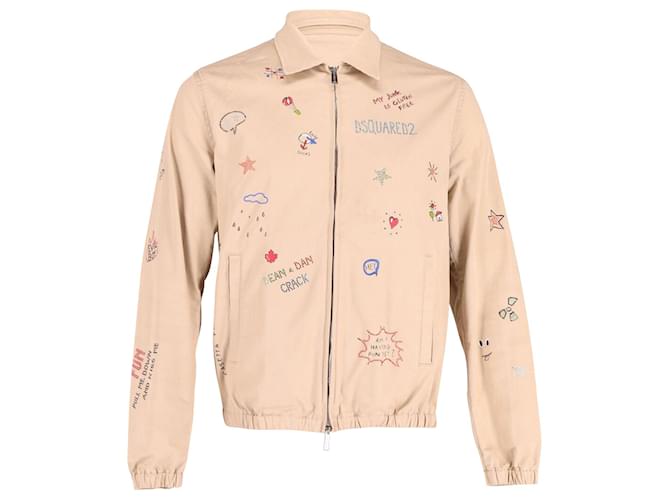 Dsquared2 Printed and Embellished Bomber Jacket in Beige Cotton   ref.641263