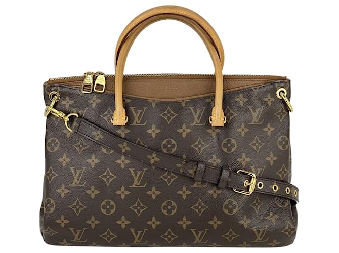 Louis Vuitton Handtasche Pallas Mm Monogram Canvas & Brown Leather Tote Bag A652  Braun Leder  ref.641273