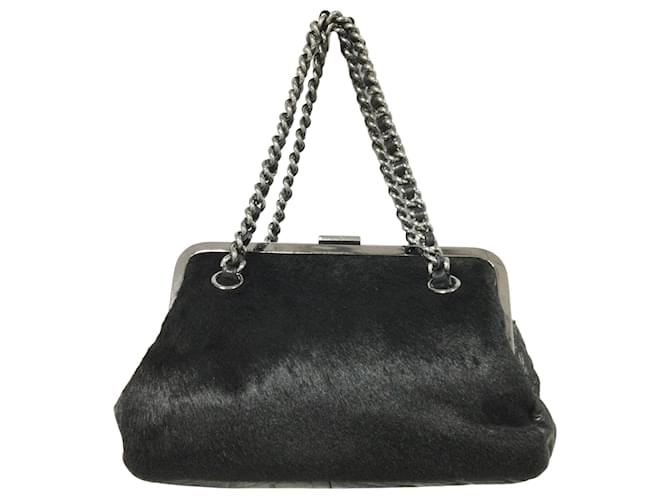 Chanel Pony And Leather Frame Black Calf Hair Clutch  Pony-style calfskin  ref.641285