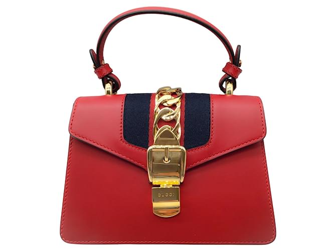 Gucci Sylvie Mini Top Handle Red Leather Shoulder Bag ref.641291