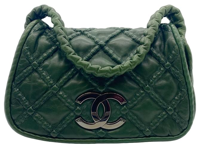 Chanel Hidden Chain Handle Green Leather Shoulder Bag ref.641300
