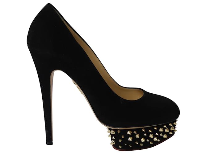 Zapatos de tacón adornados con tachuelas Dolly en ante negro de Charlotte Olympia Suecia  ref.641338