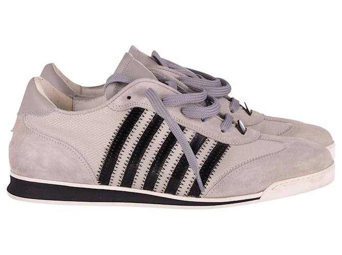 Dsquared2 Striped Low Top Sneakers in Light Gray Suede Grey  ref.641355