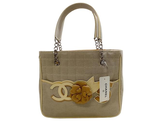 Chanel 2006 Number 5 Beige Canvas Tote  Brown Leather  ref.641370