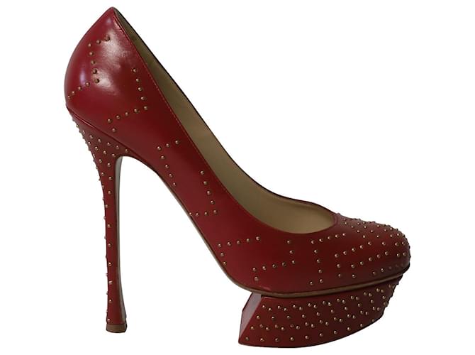 Sapatos de salto alto com plataforma com tachas Nicholas Kirkwood em couro vermelho  ref.641371