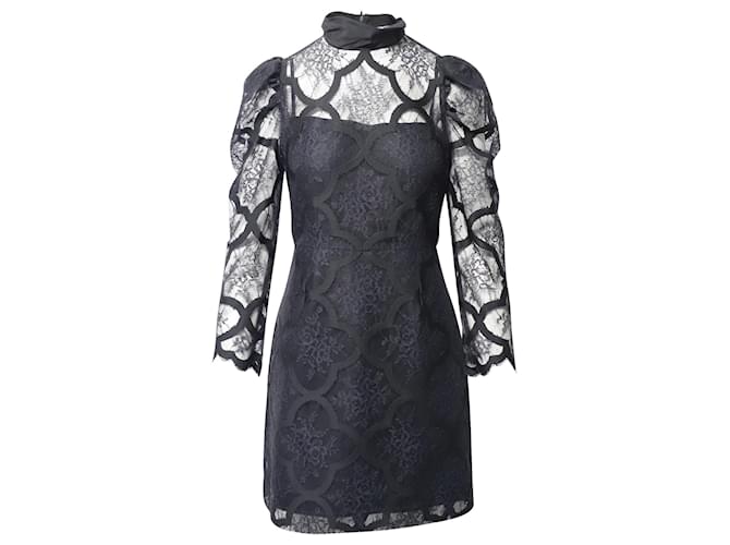 Sandro Paris Coeur Lace High Neck Dress in Black Polyamide Nylon  ref.641382