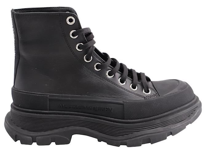 Alexander Mcqueen Tread Slick Boots in Graffiti Black Leather  ref.641385