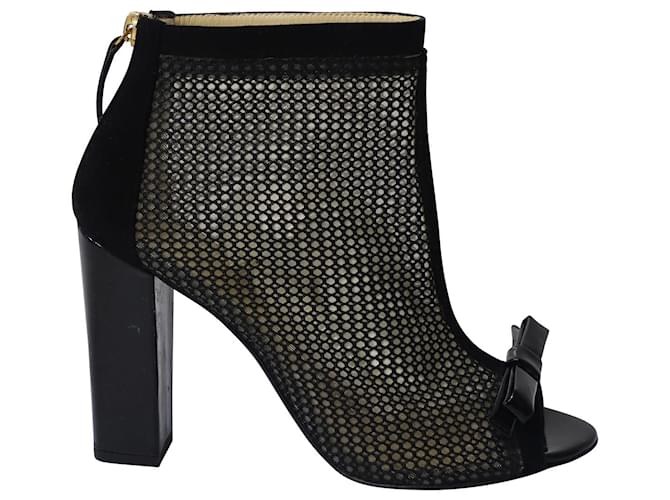 Moschino Open-Toe Mesh Ankle Boots in Black Suede   ref.641392