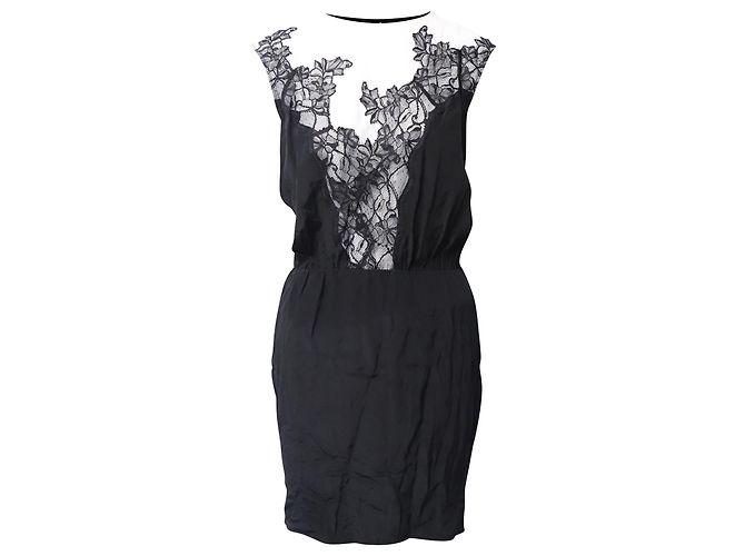 Sandro Paris Spitzenkleid aus schwarzer Seide