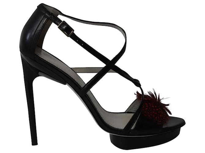 Jason Wu Faux Feather Embellished High Heel Sandals in Black Leather   ref.641399