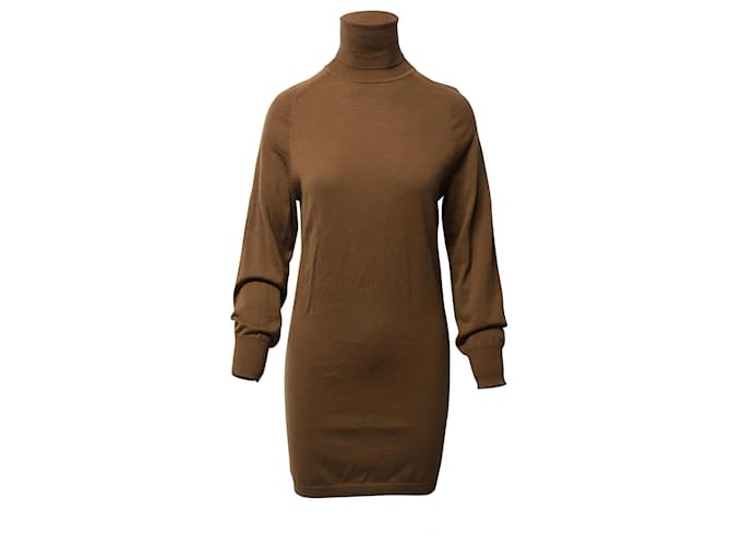 Sandro Paris Turtleneck Knitted Dress in Brown Wool   ref.641426