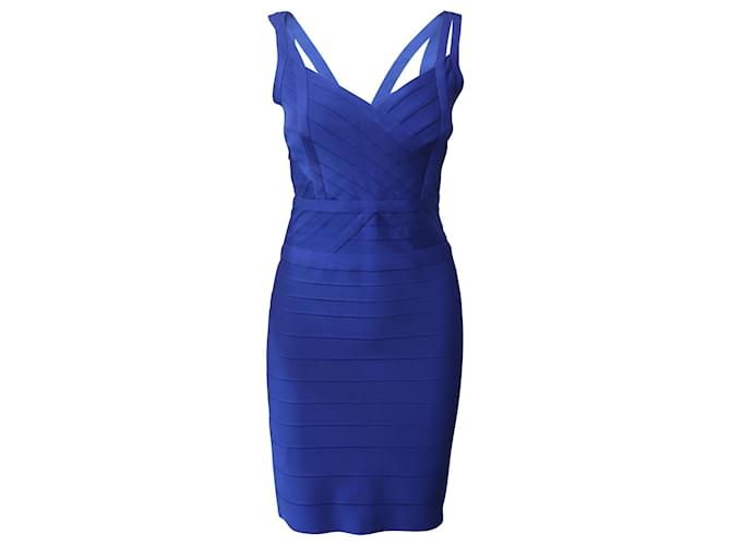 Herve Leger Alba Bodycon Dress in Blue Rayon Cellulose fibre  ref.641445