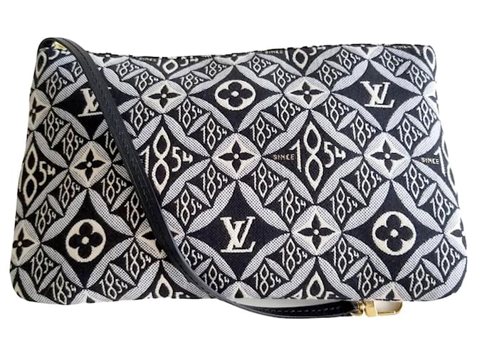 Louis Vuitton neverfull pochette mm desde 1854 rara bolsa de embreagem têxtil com monograma Couro  ref.641452