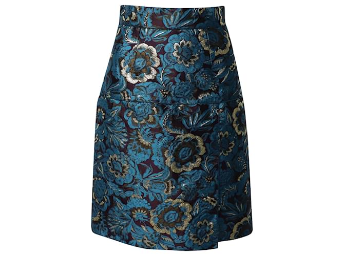 Dolce & Gabbana Jupe Crayon Jacquard en Polyester Bleu  ref.641517