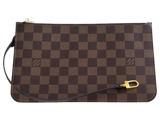 Louis Vuitton Neverfull Ebene Red Interior Gm/mm Pouch Brown Damier Canvas Clutch Wristlet Leather  ref.641521