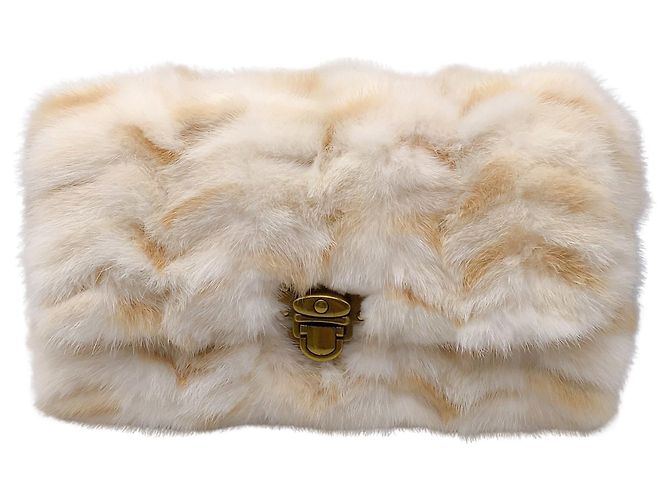 Marc Jacobs Cream Rabbit Fur Clutch